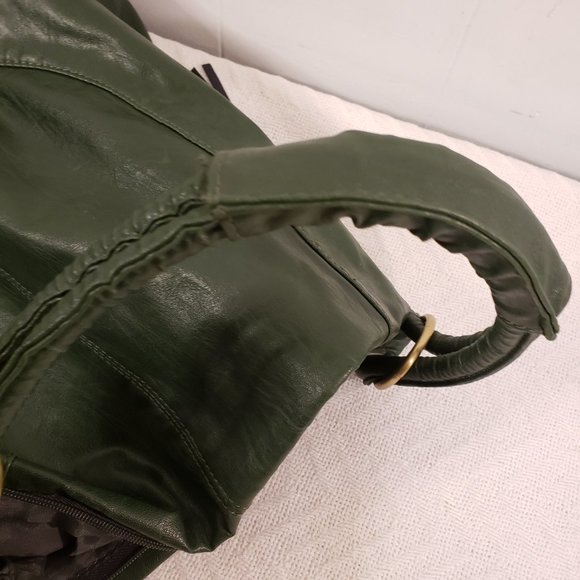 BUENO Green Slouchy Tote Bag Sz Large Vegan Leather Tassels Zippers *NOTE issues - Picture 6 of 16